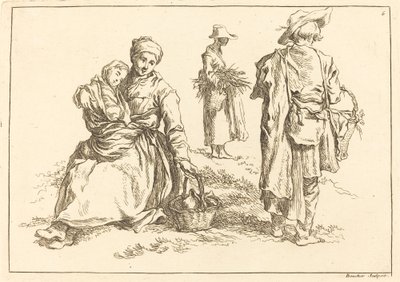 Ülő anya és gyermeke, két álló paraszt alkotó: François Boucher after Abraham Bloemaert