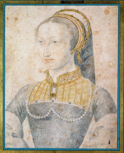 Joan of Albret, navarrai királynő (1528 - 1572), IV. Henrik anyja portréja. Francois Clouet (1515-1572) rajza fekete kővel és vérrel alkotó: François Clouet