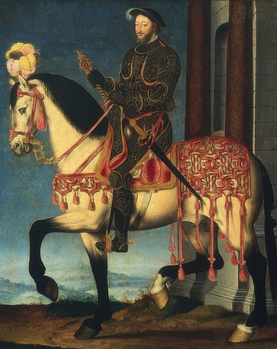 I. Ferenc francia király lovas portréja. 1540 körül alkotó: François Clouet