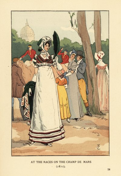 Divatos nő a lóversenyen a Champ de Mars-on alkotó: François Courboin