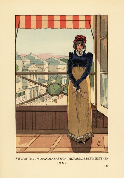 Nő a Panorámákra és a Passage des Panoramasra néző ablaknál, a Boulevard Montmartre-n, Párizs alkotó: François Courboin