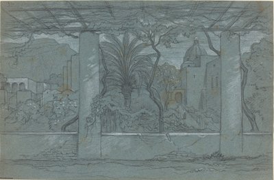 Terasz és kert a Caprin [recto] alkotó: François Edouard Bertin