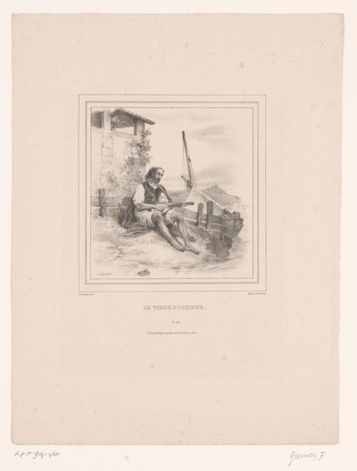 Öreg halász lanttal a vízen Le vieux pêcheur (cím a tárgyon) alkotó: François Grenier