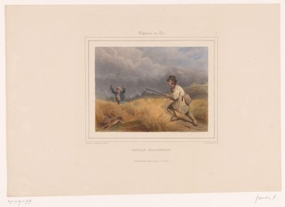 Két orvvadász üldöz egy nyulat Paysan braconnant (cím a tárgyon) Vadászok fegyverrel (sorozat címe) Chasses au Tir (sorozat címe az objektumon) alkotó: François Grenier