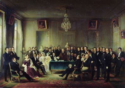 Francois Andrieux (1759-1833) „Junius Brutus” című tragédiáját olvassa a Comedie Francaise előcsarnokában, 1828. május 26., 1847 (lásd még: 216914) alkotó: François Joseph Heim