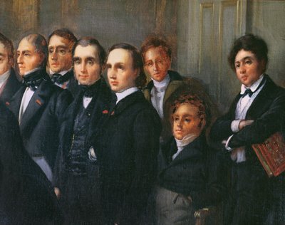 Előadás a Comedie Francaise előcsarnokában, 1828. május 26. (részlet) alkotó: François Joseph Heim