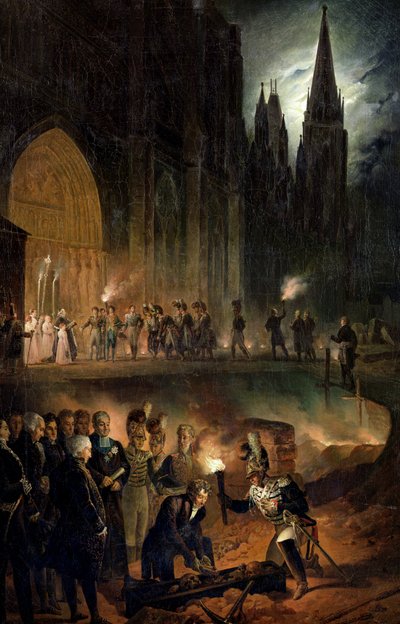 A királyi család csontjainak átadása a St. Denis templomba, 1817. január 18. alkotó: François Joseph Heim