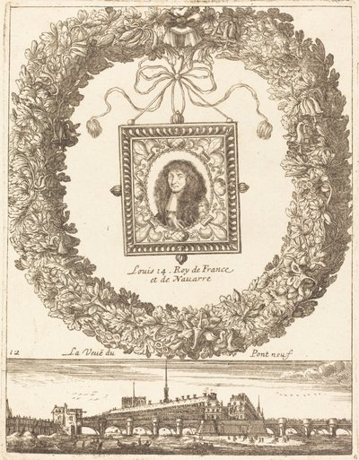 A Pont Neuf kilátása; XIV. Lajos, Franciaország és Navarra királya alkotó: François Le Febvre