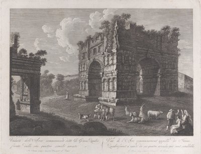 Kilátás a Janus-ívre, pásztorokkal és kecskékkel az előtérben, 1795-1800., 1795-1800. alkotó: François Morel