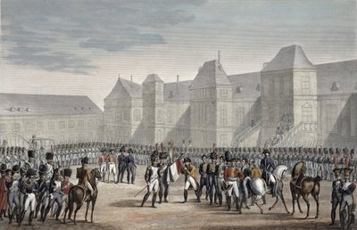 Napóleon lemondása és Fontainebleau-ból való távozása Elbára, 1814. április 20. alkotó: François Pigeot