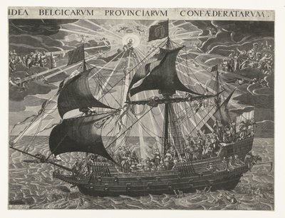 Az állam hajója, 1620 Az ország boldog állapotának allegóriája a dordrechti zsinat után Idea Belgicarum Provinciarum Confaederatarum (cím a tárgyon) alkotó: François Schillemans