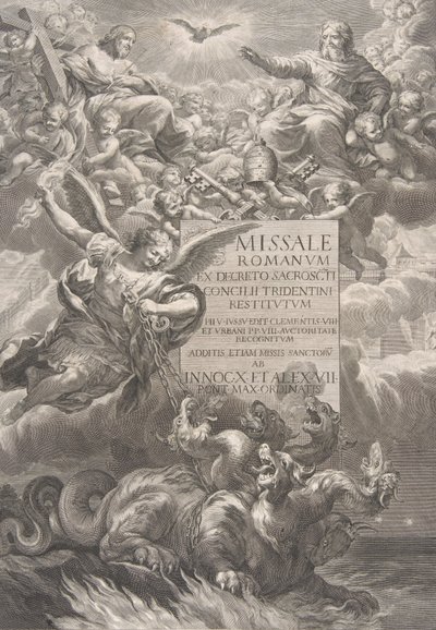 A szentháromság egy hatfejű sárkányt legyőző Szent Mihállyal, a „..., kb. 1662. alkotó: François Spierre