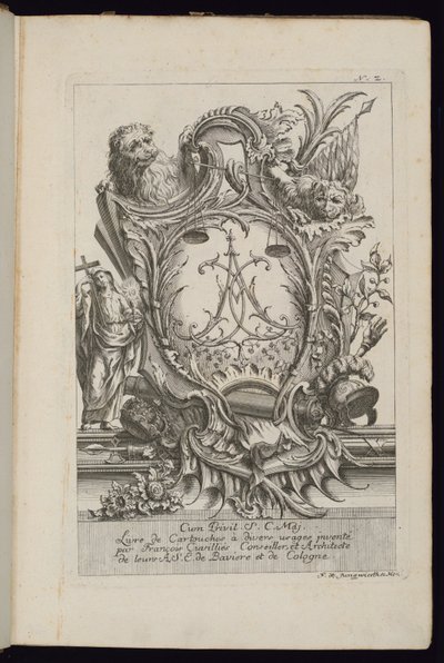 Patron két oroszlánnal és egy rejtjellel, Patronok könyve különböző felhasználásra alkotó: François de Cuvilliés the Elder