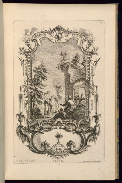 Design Cartouche-hoz nagy és kis rekesszel alkotó: François de Cuvilliés the Elder