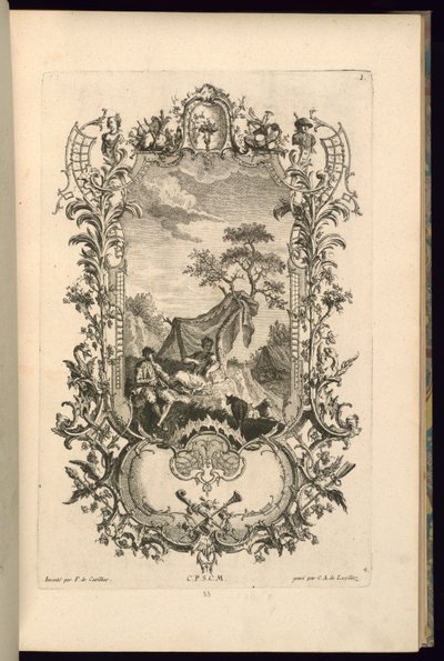 Design Cartouche-hoz nagy és kis rekesszel alkotó: François de Cuvilliés the Elder