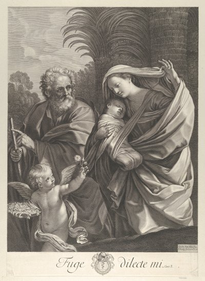 A menekülés Egyiptomba, a Szent Család együtt sétálva, Szent József rámutatva..., kb. 1648-81. alkotó: François de Poilly