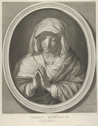 A Szűz imában lenézve, ovális keretben, Reni után, 1640-93. alkotó: François de Poilly