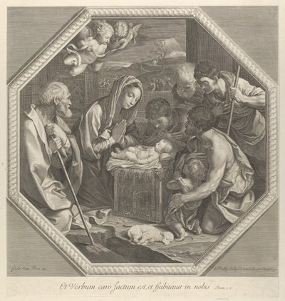 A pásztorok imádata, akik együtt térdelnek a csecsemő Krisztus előtt..., kb. 1655-93. alkotó: François de Poilly