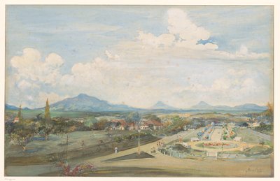 Tillemaplein Semarangban a Sindoro és a Soembing vulkánokkal a háttérben alkotó: Frans Bakker (signed by artist)