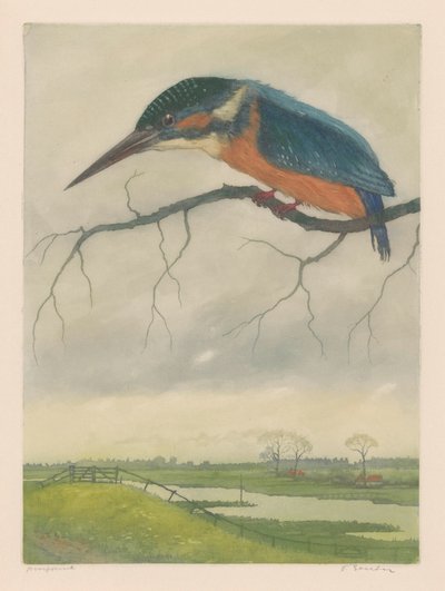 Jégmadár egy ágon a réti tájon alkotó: Frans Everbag (signed by artist)