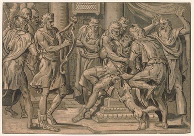 Dávid hárfán játszik Saul előtt, 1555. alkotó: Frans Floris