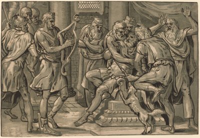 Dávid hárfán játszik Saul előtt alkotó: Frans Floris I