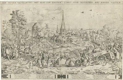 A farsang és a nagyböjt harca Den fats Vastelaovend az összes szinvendéggel compt here fight die sovány Böjt (cím a tárgyon) alkotó: Frans Hogenberg