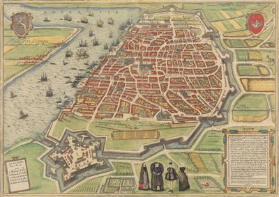 Antwerpen látképe, 1572-94. Alkotók: Frans Hogenberg, Simon Novellanus. alkotó: Frans Hogenberg