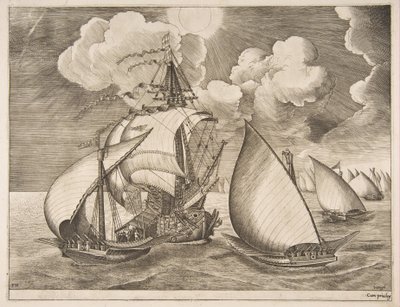 Gályák flottája a The Sailing Vessels karavellája kíséretében, 1561-65. alkotó: Frans Huys