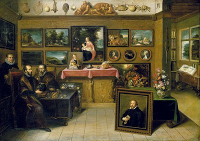 Gyűjtőszekrény Abraham Orteliusszal és Justus Lipsiusszal, 1618 alkotó: Frans II the Younger Francken