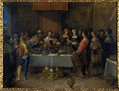 Damoklész az asztalnál, 1620 előtt (olaj, réz) alkotó: Frans II the Younger Francken