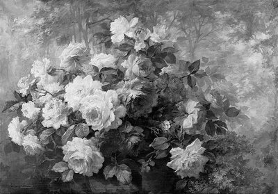 Egy csokor rózsa erdős tájban (olaj, vászon) alkotó: Frans Mortelmans