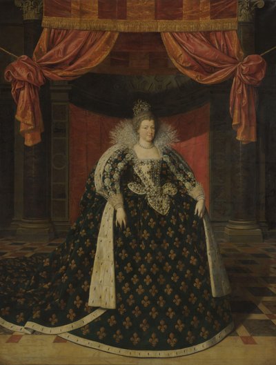 Marie de Médicis (1575-1642), francia királynő portréja állami köntösben alkotó: Frans Pourbus (II) (workshop of)