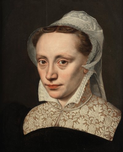 Hölgy portréja, mellrészben, fekete ruhában, fehér csipkegallérral és fejdísszel alkotó: Frans Pourbus the Elder