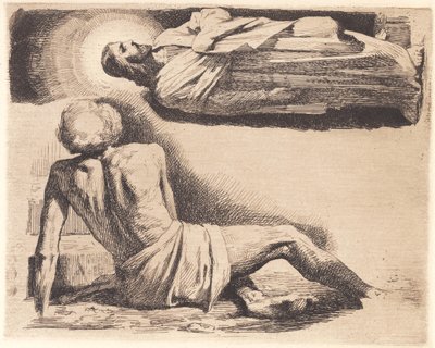 Próbatányér: fekvő férfi és Krisztus alakja fent alkotó: Frans Schwartz