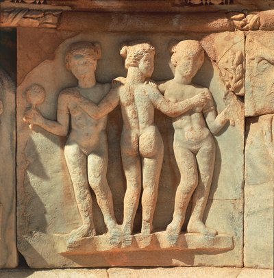 Líbia, Történelmi Tripolita, Ókori Sabratha, Színház, A dombormű részlete alkotó: Painter Darius