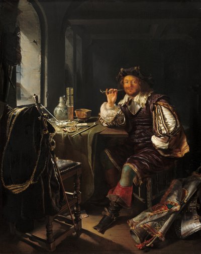 Pipázó katona c. 16571658. alkotó: Frans van Mieris
