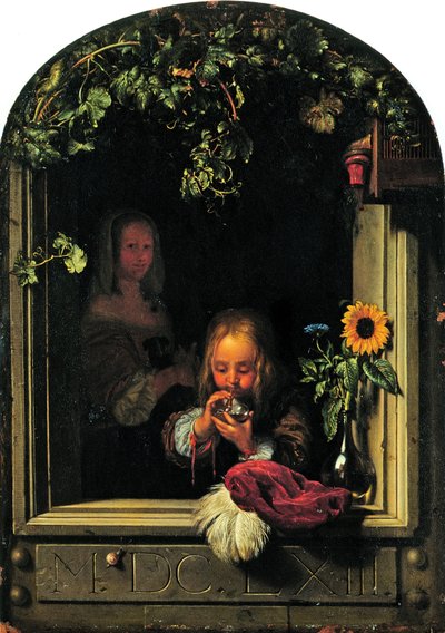 Fiú buborékfújás alkotó: Frans van Mieris the Elder