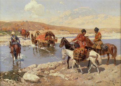 Átkelés a folyón (olaj, vászon) alkotó: Franz Alekseevich Roubaud