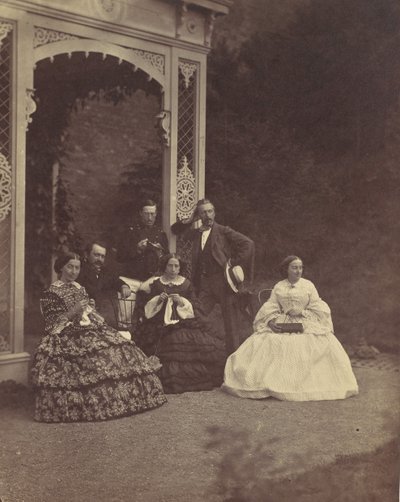 [Három nő és férfi portréja a kertben], 1850-60-as évek. alkotó: Franz Antoine