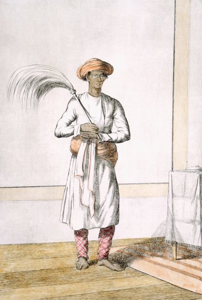 Habverő hordozó, "A hinduk, avagy viselkedésük, jelmezeik és szertartásaik leírása", 1808-1812 körül (színes rézkarc) alkotó: Franz Balthazar Solvyns