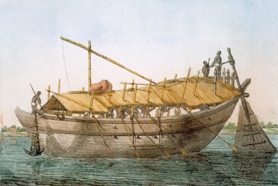 Wolack, áruszállításra szolgáló folyami vízi jármű, „A hinduk, avagy modoruk, jelmezeik és szertartásaik leírása”, 1808-1812 körül (színes rézkarc) alkotó: Franz Balthazar Solvyns