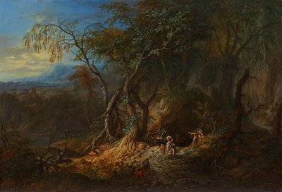 Erdei táj, szabad kilátással a bal oldalon alkotó: Franz Christoph Janneck