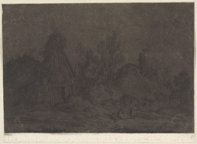 Holdfényes jelenet alakokkal egy kunyhó előtt XII Vues de la Normandie (sorozat címe) alkotó: Franz Edmund Weirotter