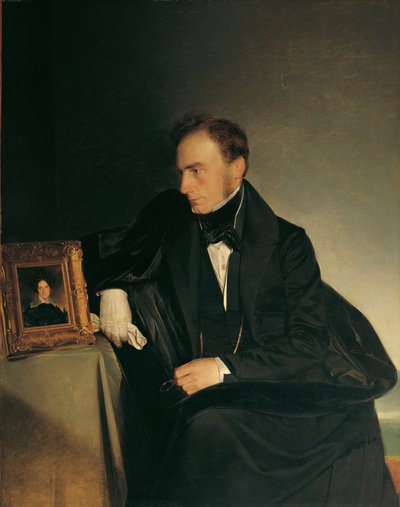 Franz Wipplinger festő elhunyt nővére miniatűr portréját nézi alkotó: Franz Eybl