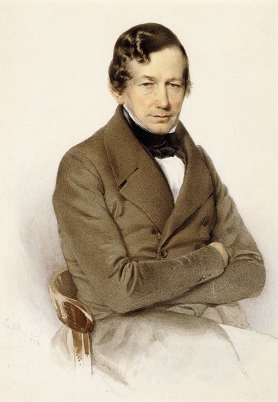 Anton Diabelli félhosszú ülő portréja, 1842 alkotó: Franz Eybl