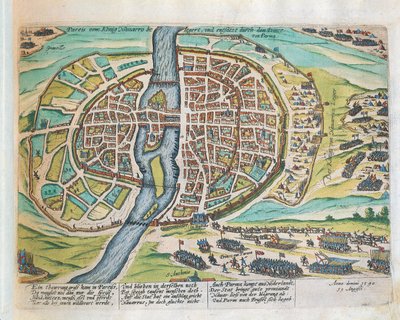 Henrik navarrai király Párizst ostromló, 1590 augusztusában, Franz Hogenberg, metszet alkotó: Franz Hogenberg