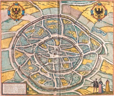 Aachen (Aquisgranum) térképe, Németország (rézkarc alkotó: Franz Hogenberg