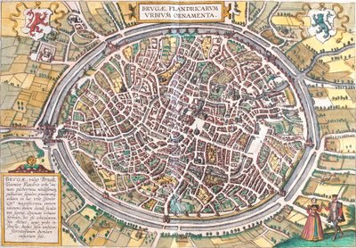 Bruges (Brugae), Belgium térképe (rézkarc alkotó: Franz Hogenberg