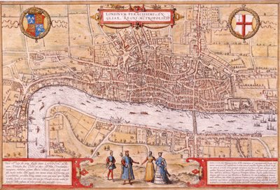 London City térképe, Southwark és Westminster egy része, 1572 alkotó: Franz Hogenberg